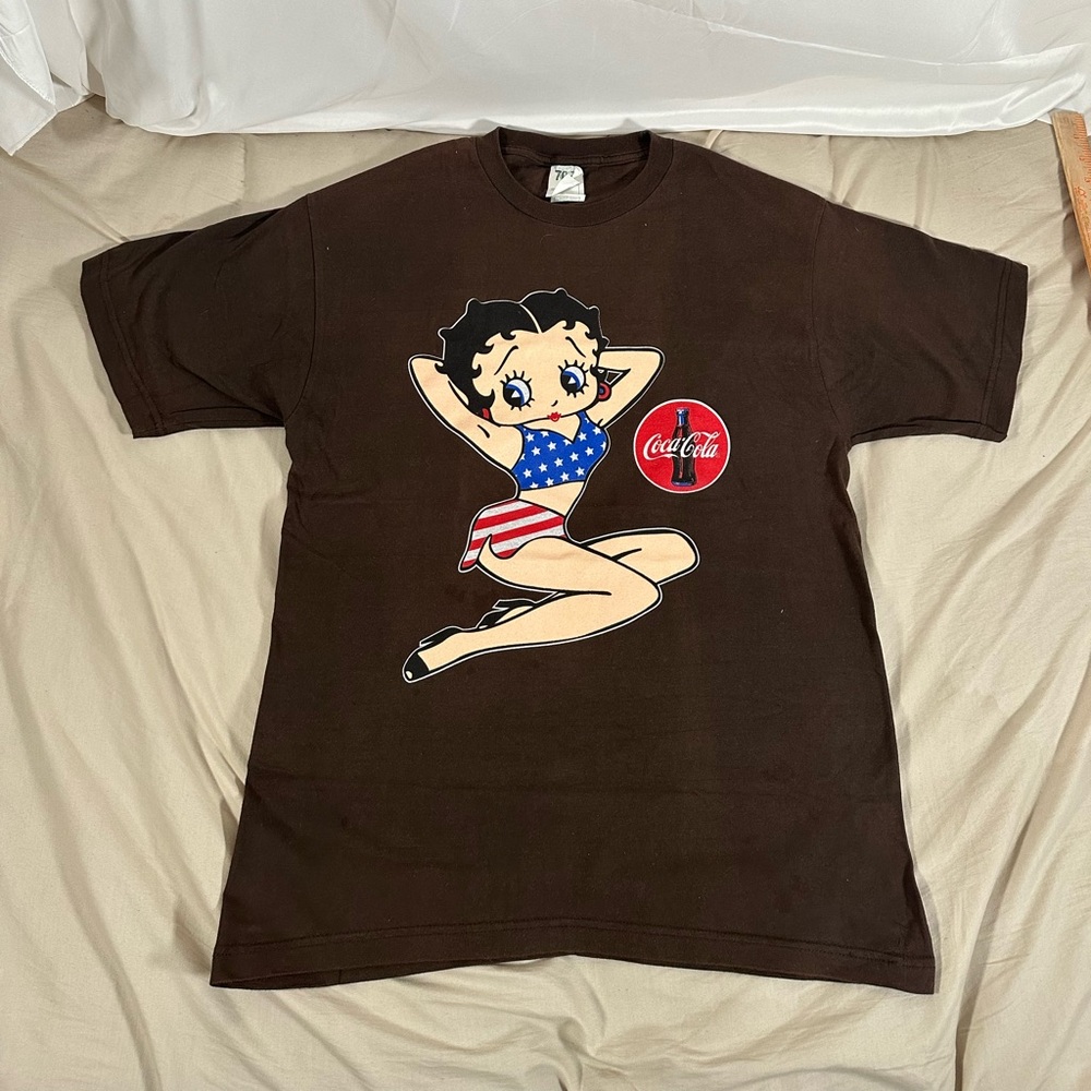Vintage Betty Boop x Coca Cola USA Large Brown Boxy Shirt Sleeve 707 Vintage